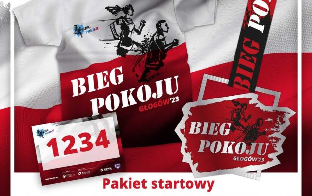 Plakat wydarzenia bieg pokoju. Napis: Bieg Pokoju 2023