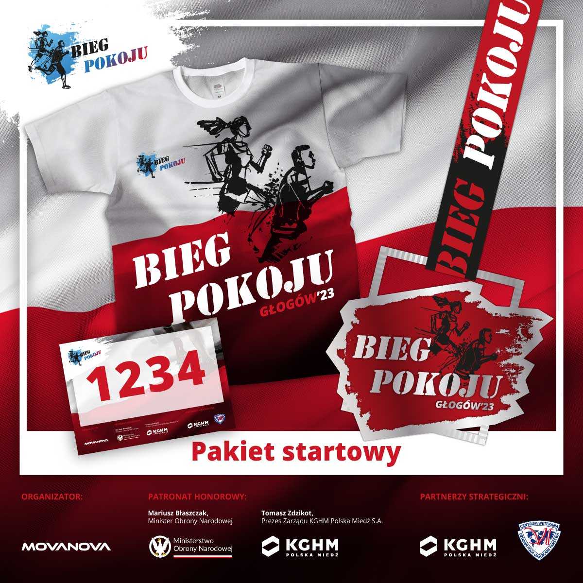 Plakat wydarzenia bieg pokoju. Napis: Bieg Pokoju 2023