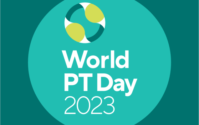 logo światowego dnia fizjoterapii. Napis: Word PTDay 2023