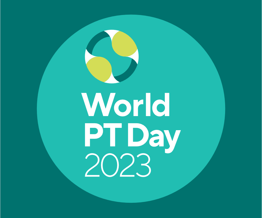 logo światowego dnia fizjoterapii. Napis: Word PTDay 2023