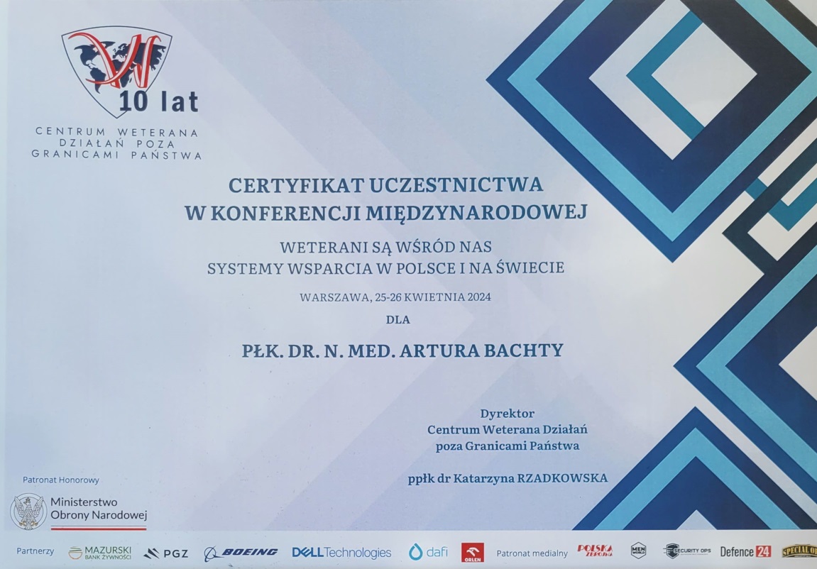 dyplom konferencja weterani są wśród nas – Systemy wsparcia w Polsce i na świecie