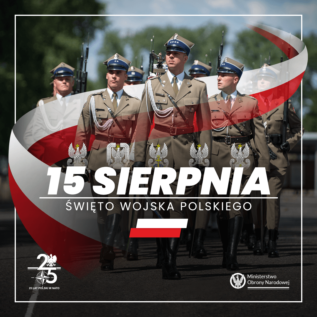 żołnierze na tle flagi Polski, 15 sierpnia święto wojska polskiego