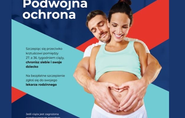 Plakat szczepienia kobiet w ciąży przeciw krztuścowi.