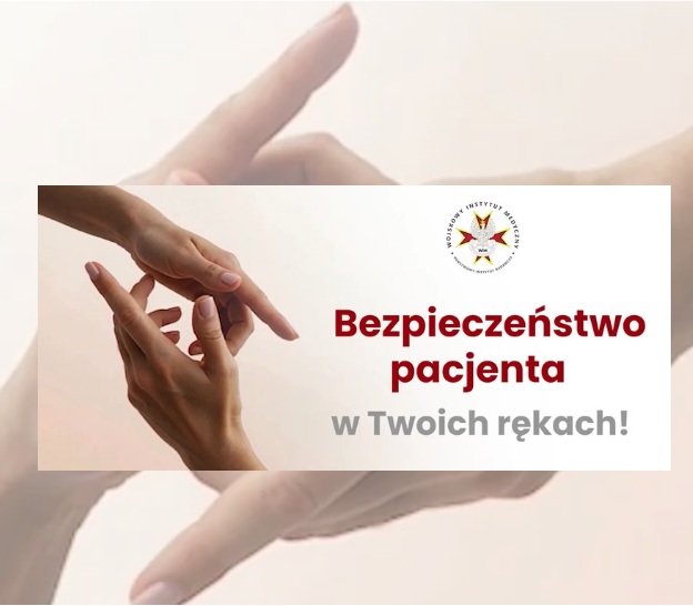 ludzkie dłonie.Napis Bezpieczeństwo pacjenta w Twoich rekach.