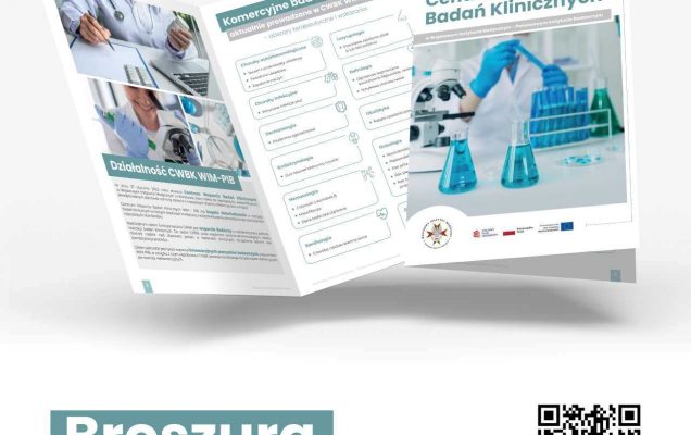 Okładka broszury Badania kliniczne z kodem qr w prawym dolnym rogu.