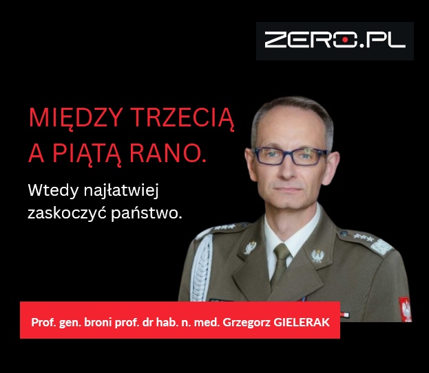 Plakat zero.pl przedstawiający na pierwszym planie Grzegorza Gieleraka, obok napis 