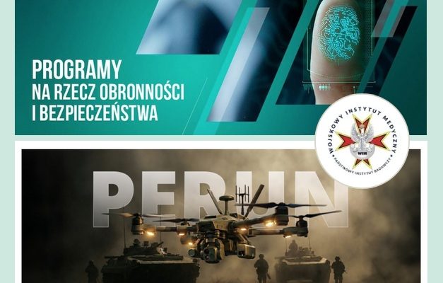 Kolaż z plakatów projektu PERUN I Programy na rzecz obronności i bezpieczeństwa.