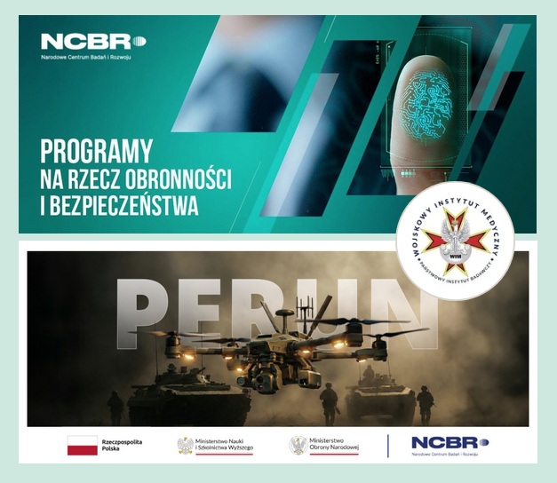Kolaż z plakatów projektu PERUN I Programy na rzecz obronności i bezpieczeństwa.